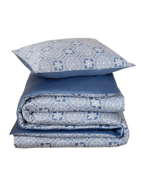 Parure housse de couette satin de coton Henna bleue