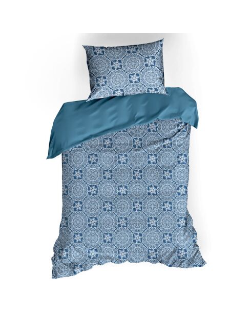 Parure housse de couette satin de coton Henna bleue
