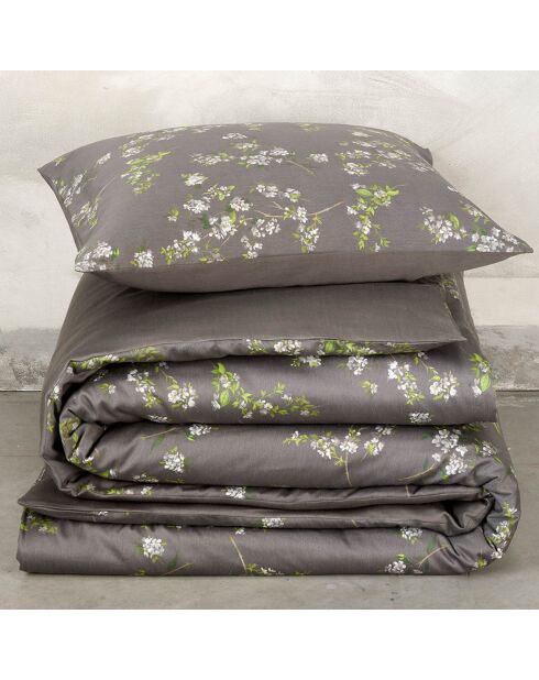 Parure housse de couette satin de coton Jasmine grise