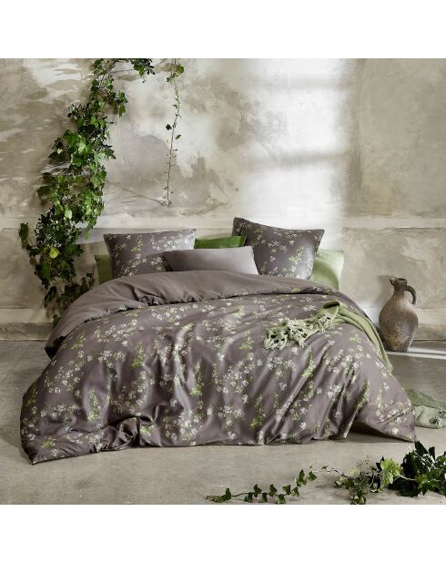 Parure housse de couette satin de coton Jasmine grise
