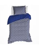 Parure housse de couette satin de coton Eloise réversible bleue