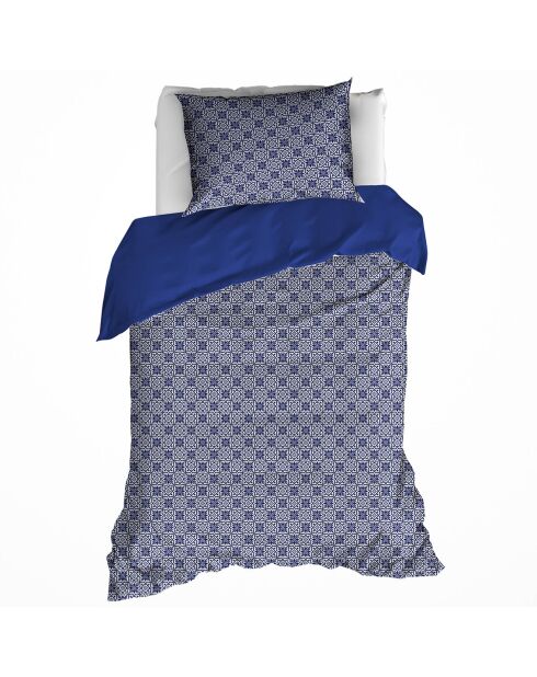 Parure housse de couette satin de coton Eloise réversible bleue