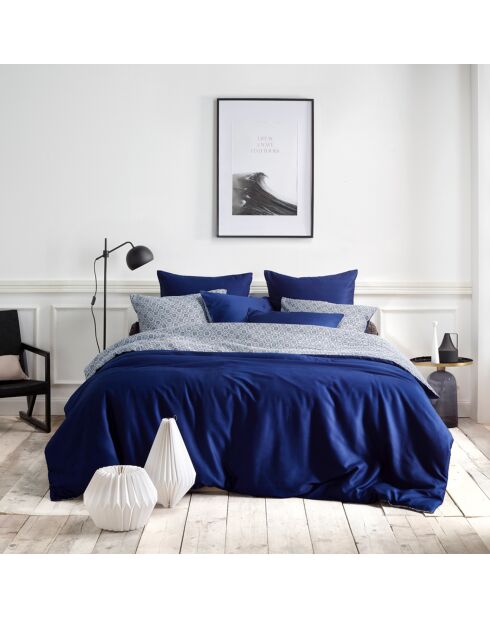 Parure housse de couette satin de coton Eloise réversible bleue