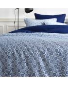 Parure housse de couette satin de coton Eloise réversible bleue