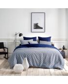 Parure housse de couette satin de coton Eloise réversible bleue
