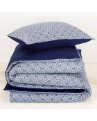 Parure housse de couette satin de coton Eloise réversible bleue