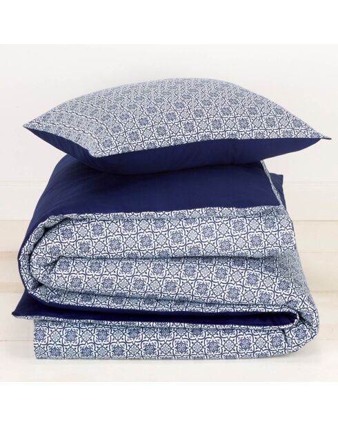 Parure housse de couette satin de coton Eloise réversible bleue