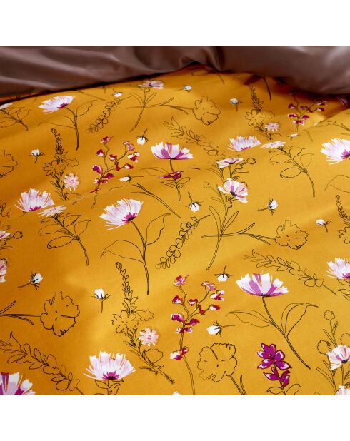 Parure housse de couette satin de coton Fleur taupe