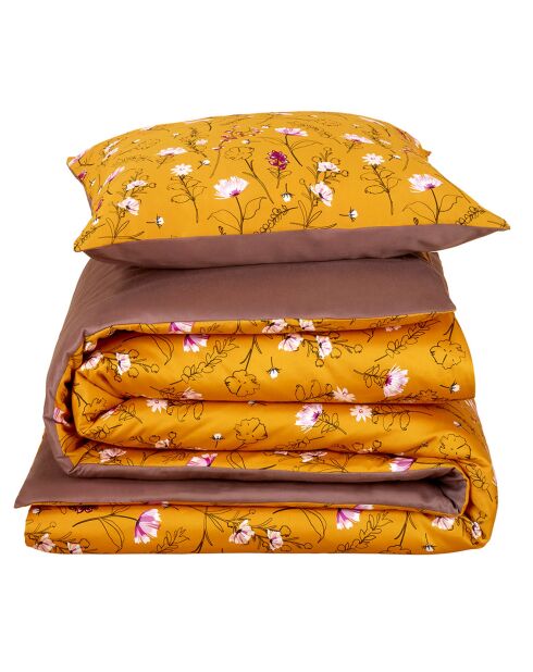 Parure housse de couette satin de coton Fleur taupe