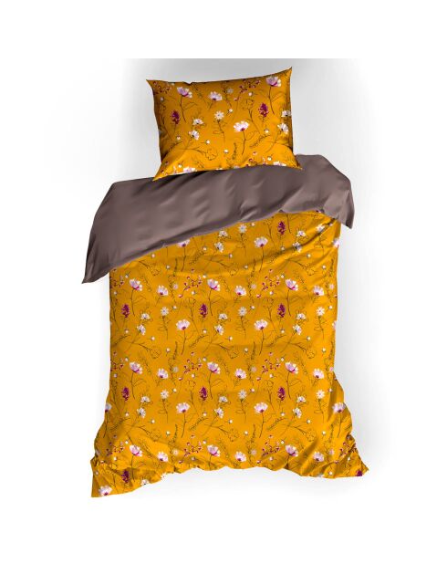 Parure housse de couette satin de coton Fleur taupe