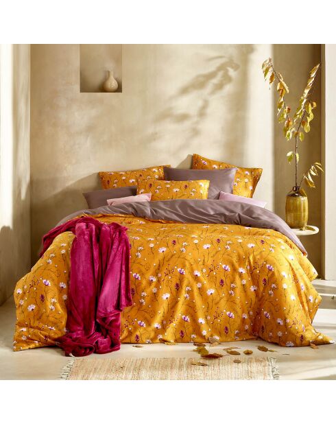 Fleur taupe dekbedovertrekset van katoensatijn