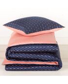 Parure housse de couette satin de coton Idyllic bleu/rose