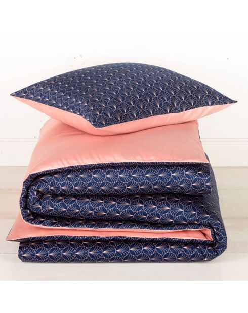 Parure housse de couette satin de coton Idyllic bleu/rose