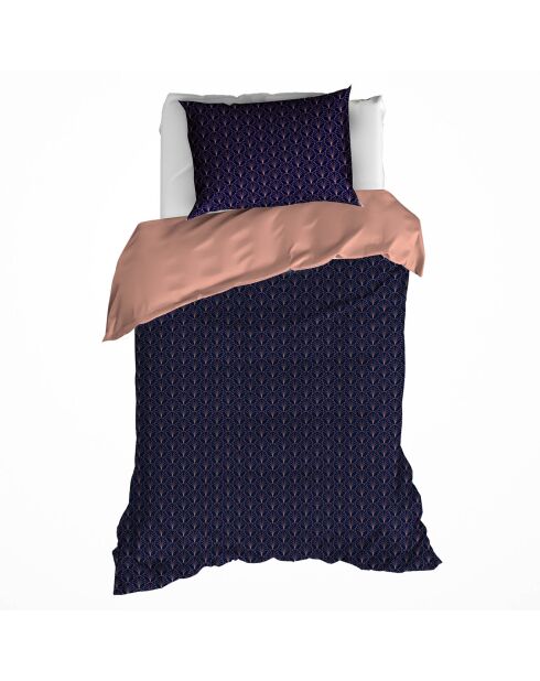 Idyllisches Bettbezug-Set aus Baumwollsatin in Blau/Rosa