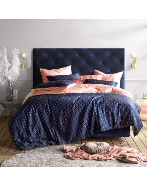 Idyllisches Bettbezug-Set aus Baumwollsatin in Blau/Rosa