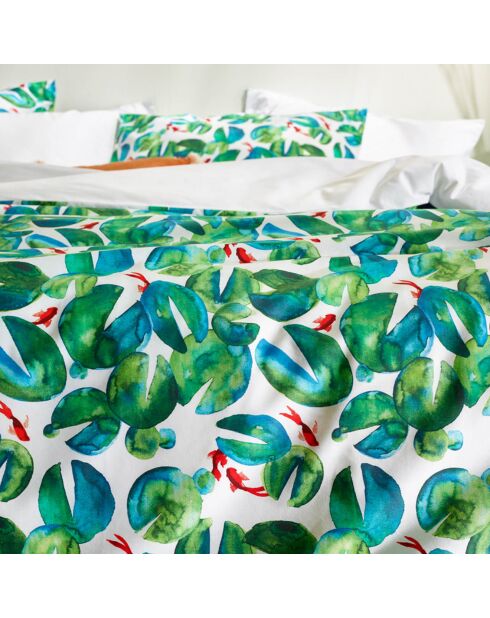 Parure housse de couette percale de coton Puddle verte