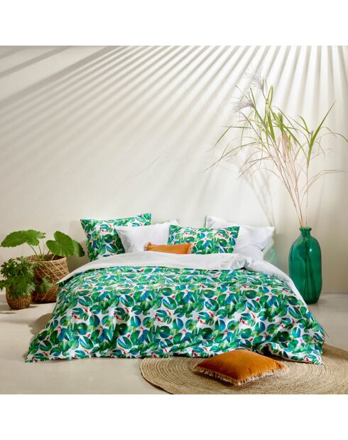 Parure housse de couette percale de coton Puddle verte