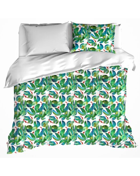 Parure housse de couette percale de coton Puddle verte
