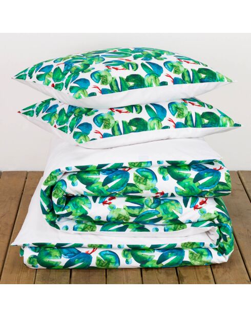 Parure housse de couette percale de coton Puddle verte