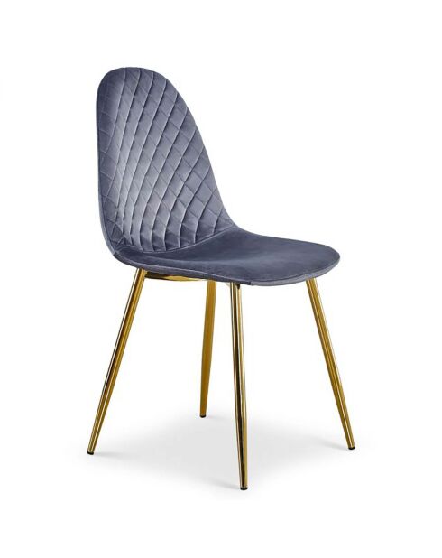 4 Noorse zilveren fluwelen gewatteerde stoelen - 44x56,5x87,5 cm