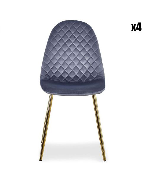4 Noorse zilveren fluwelen gewatteerde stoelen - 44x56,5x87,5 cm