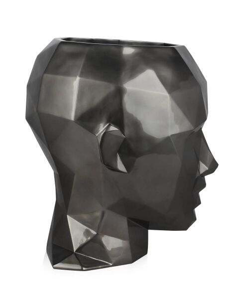 Grand vase en résine tête de femme à facettes anthracite - 55x50x39 cm