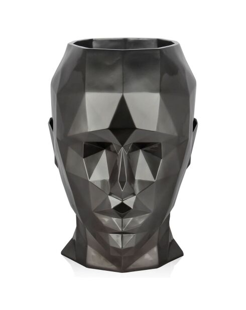 Grand vase en résine tête de femme à facettes anthracite - 55x50x39 cm