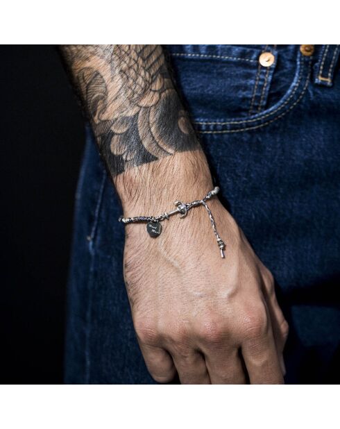 Pulsera de acero encerado marrón y cordón marrón