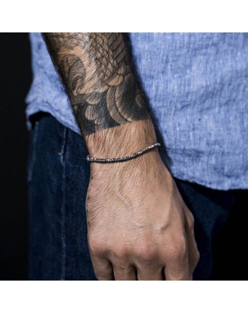 Pulsera de acero encerado marrón y cordón marrón