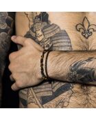 Brazalete doble con forma de ojo de tigre azul en acero, cuero y ojo de tigre marrón