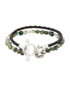 Brazalete doble Brown Blend en acero, cuero y ágata verde