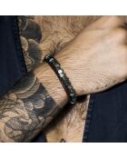 Brazalete doble Brown Blend en acero, cuero y ágata verde