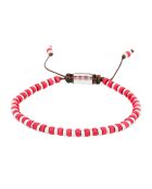Pulsera de acero con disco rojo y perlas rojas