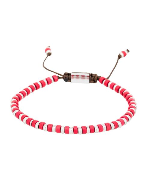 Rode schijfstalen armband met rode parels