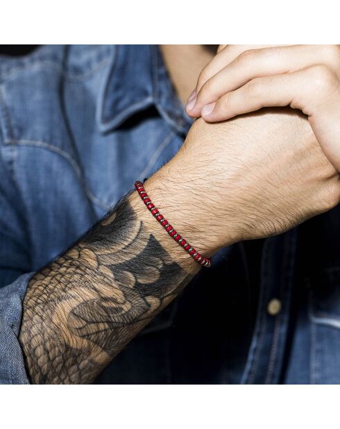 Rode schijfstalen armband met rode parels