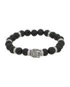 Buddha-Armband aus Stahl mit schwarzen Lavasteinen
