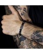 Buddha-Armband aus Stahl mit schwarzen Lavasteinen