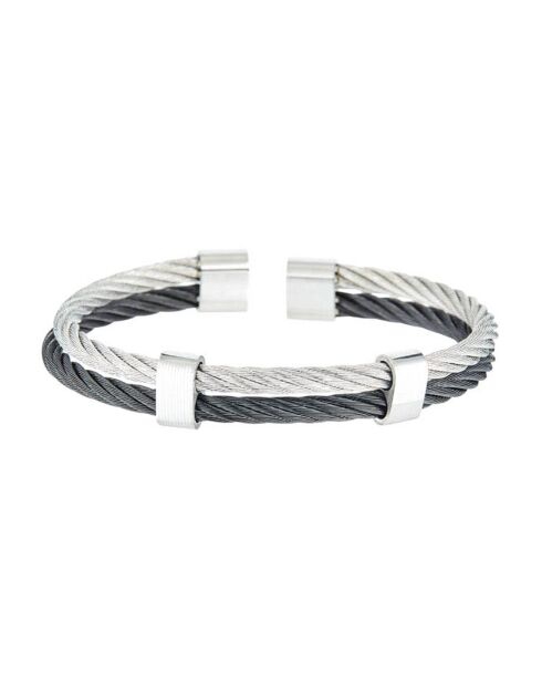 Jonc double Bicolore en Acier argenté/noir