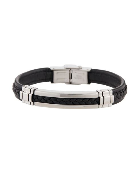 Pulsera Zuri de acero y cuero marrón oscuro