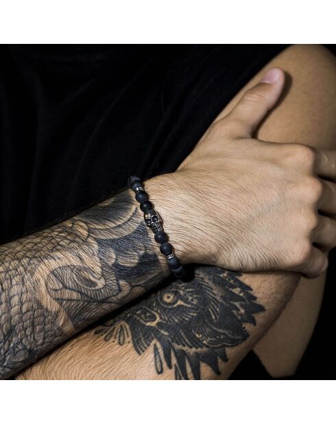 Brazalete Dark Side de acero y perlas negras