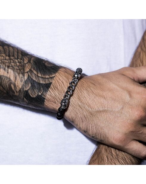 Dark Shadows Armband aus Stahl und schwarzen Lavasteinen
