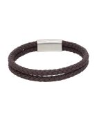 Pulsera de acero y cuero marrón con doble gancho