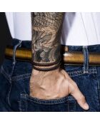 Pulsera de acero y cuero marrón con doble gancho