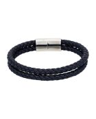 Doppelhakenarmband aus Stahl und schwarzem Leder