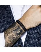 Doppelhakenarmband aus Stahl und schwarzem Leder