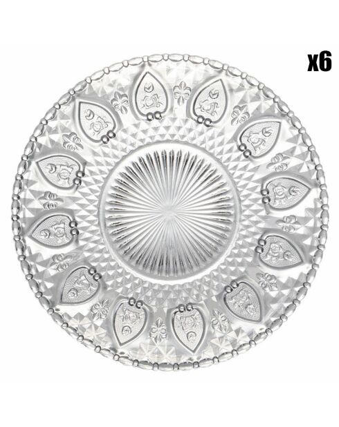 6 Assiettes plates Imperial transparentes - D.17.6 cm