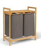 Bac à linge double en bambou Maya gris/bois - 64x33x73 cm