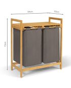 Bac à linge double en bambou Maya gris/bois - 64x33x73 cm