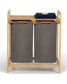 Bac à linge double en bambou Maya gris/bois - 64x33x73 cm