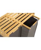 Bac à linge double en bambou Maya gris/bois - 64x33x73 cm
